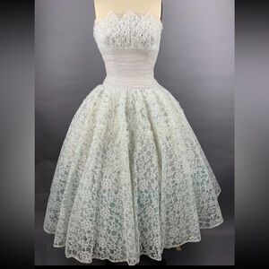 1950s White Lilac Seafoam Green diamanté dress Size XS